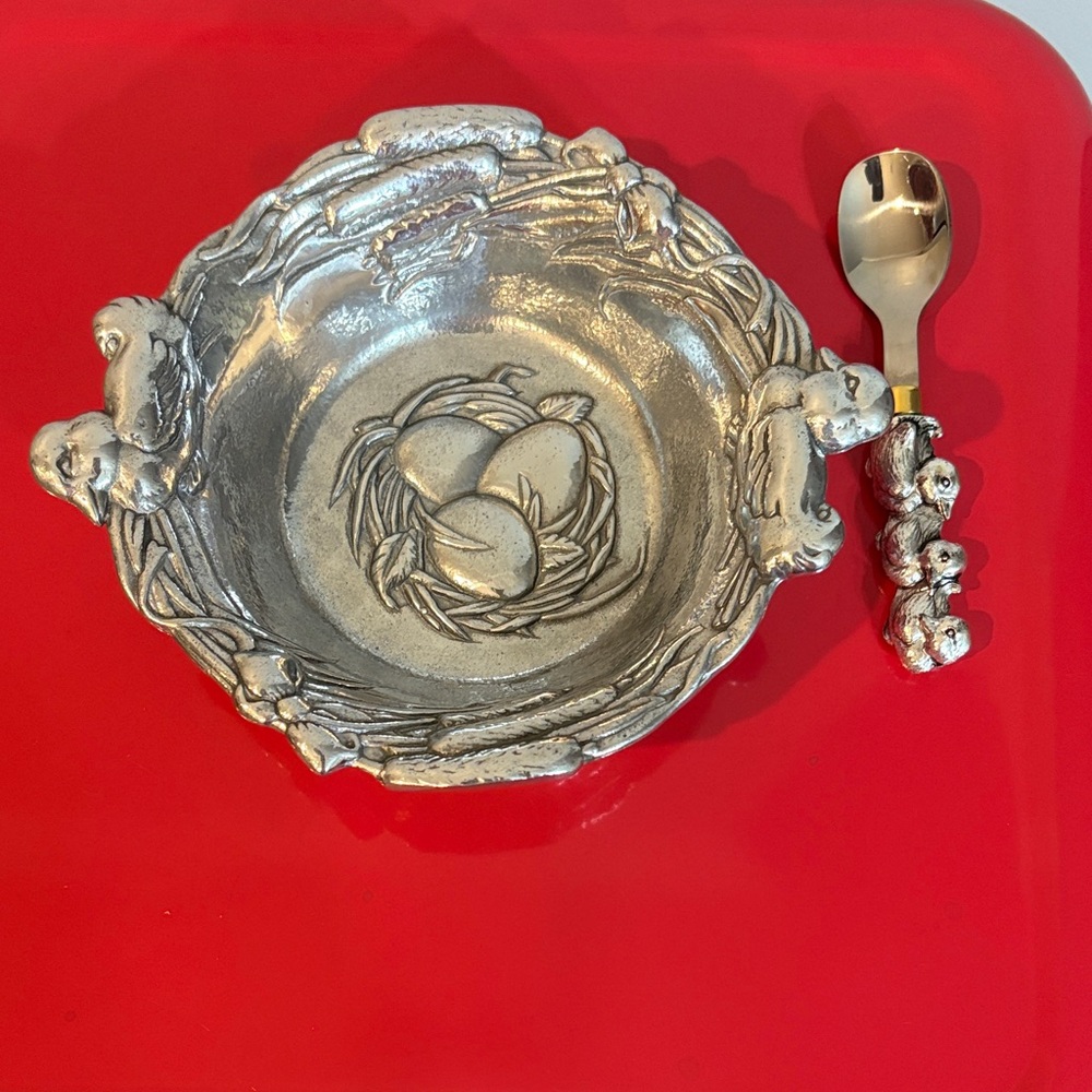 Arthur Court Silver Bunny Nest Bowl and Spoon